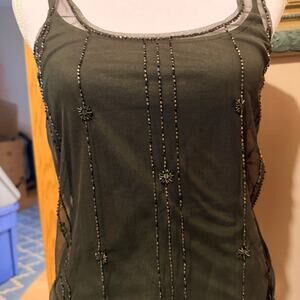 City DKNY Camisole Top Womens Small S Gray Beaded Mesh Overlay Vintage Y2K Tank